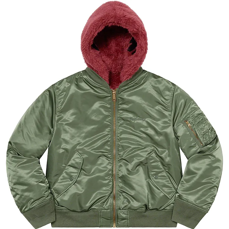 DiZNEW giacca in cotone allentato oversize verde militare giacca con cerniera bomber in pile a doppia faccia per uomo