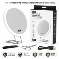 Miroir grossissant LED rechargeable MoonlitGlow 10X 20X 30X, miroir de soin personnel portable à 3 couleurs de lumière pour la vente en gros et au détail