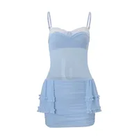 Robe moulante en dentelle à coupe ajustée pour femme, style été, disponible en bleu, vente en gros avec faible MOQ