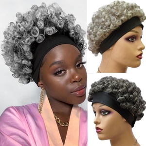 Perruques courtes bouclées pour femmes avec bandeau, en cheveux humains gris, pour le Nouvel An chinois - Product Image 1