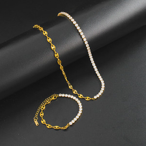 Vente en gros <span class=keywords><strong>de</strong></span> colliers et bracelets en acier inoxydable avec grains <span class=keywords><strong>de</strong></span> <span class=keywords><strong>café</strong></span> Chaîne à maillons Collier en cristal pour femmes Cadeau pour filles - Product Image 2