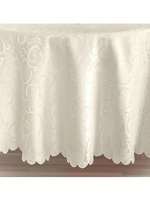 Nappe carrée beige en jacquard 100% polyester avec bord festonné au crochet, lavable, pour la décoration de la salle à manger, la maison ou un mariage