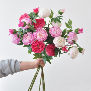 O-X968 Prix de gros usine Haute qualité 3 têtes Pivoines artificielles effet naturel Blanc Rose Grande tige <span class=keywords><strong>Fausse</strong></span> fleur de <span class=keywords><strong>pivoine</strong></span> - Product Image 4