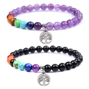 Customization natural stone beads tree of Life 7 chakra crystal stone healing bracelet handmade gemstone jewelry