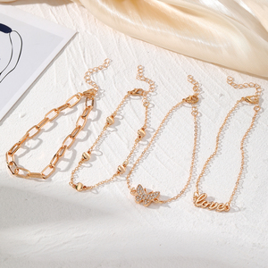 Nouvel ensemble de 4 bracelets de cheville tendance avec pendentif cœur et chaîne pour femme - Collection 2026 - Product Image 6