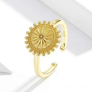 Bague en argent sterling 925 pour femme, anneau ouvert, plaqué or véritable, bordure transversale, gr580 - Product Image 4