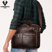 HUMERPAUL Sacoche pour ordinateur portable en cuir véritable fait main pour homme, couleur café/noir, fermeture éclair, multifonctionnelle, grande capacité
