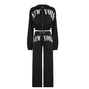 Conjunto de chándal de punto personalizado para invierno, precio de fábrica, sudadera con capucha extragrande con cremallera, pantalones de pierna recta, informal para <span class=keywords><strong>mujer</strong></span>, ecológico y holgado. - Product Image 5