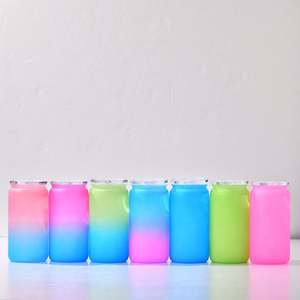 Gobelets en plastique colorés en forme de canette de 16 oz, recyclables, avec couvercle en PP et paille, pour emballage UV DTF, expédiés depuis notre entrepôt américain - Product Image 4