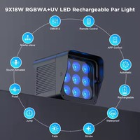 Projecteur PAR sans fil étanche IP65 6-en-1 9x18W RGBWA+UV à batterie et contrôlé par WiFi pour DJ, soirées et scènes