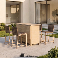Ensemble de salle à manger de jardin moderne en rotin PE et fer J&M Outdoor T754A, pour café ou bar, 4 places, résistant aux intempéries