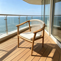 Massives Teakholz Outdoor-Möbelset Balkon Seilgeflecht Freizeitstuhl mit Rundem Kaffeetisch