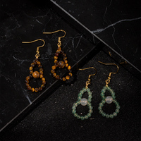 Boucles d'oreilles pendantes longues en perles de quartz vert fraise et œil de tigre, avec breloque gourde, cadeau en cristal pour elle