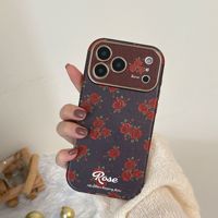 Jendela besar modis mawar merah cocok untuk Apple 17promax casing ponsel IPhone16 tali tangan 15 canggih 14