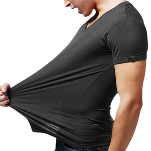 T-shirt da <span class=keywords><strong>uomo</strong></span> di alta qualità <span class=keywords><strong>taglie</strong></span> forti t-shirt scollo a v traspirante con logo personalizzato etichetta Plain Blank t-shirt - Product Image 4