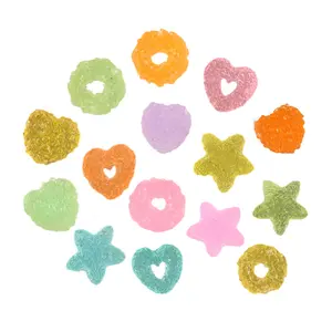 100pcs/bag lovely jelly colored heart round star candy design resin slime crafts decoration