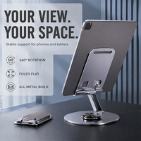 Support de bureau pliable en acier carbone, rotatif à 360 degrés, pour smartphone et tablette
