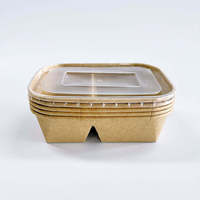 Boîte à lunch octogonale biodégradable à double compartiment en papier kraft, boîte rigide, vaisselle jetable, réchauffable, pour frites et nouilles