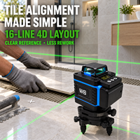 Niveau laser industriel 4D 16 lignes 360 degrés à faisceau vert, auto-nivelant, outil de nivellement croisé pour sols, murs, carreaux et plafonds de construction