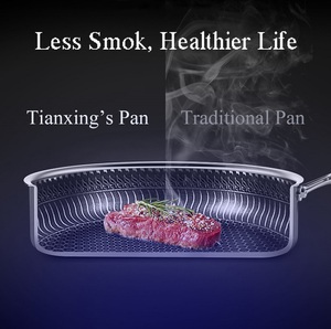 Chảo chiên chống dính cao cấp Tianxing, chất liệu thép không gỉ 3 lớp, kiểu tổ ong, kèm nắp - Product Image 2