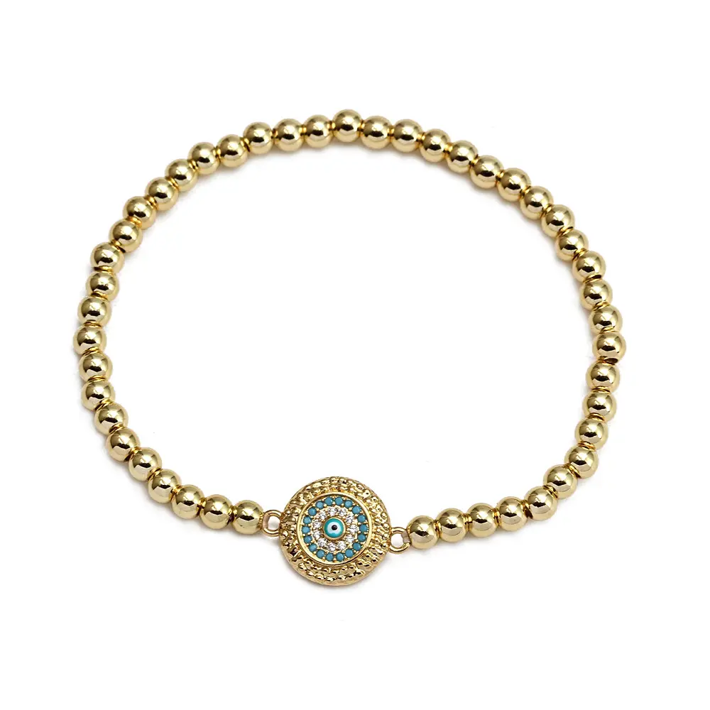 Selling Gold Ball Bracelet Wholesale Stretch Line Pearls Evil Eye Bracelet 18k Gold Plated