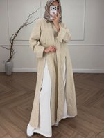 Robe musulmane décontractée à texture lin naturel, coupe ample, robe islamique pour femmes, robe évasée modeste, robe de mode du Moyen-Orient
