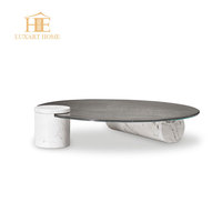Ensemble de tables basses en marbre de luxe moderne italien, table centrale simple pour salon, mobilier de villa convertible pour appartement