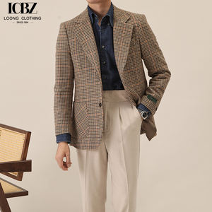 Costume d'hiver italien vintage britannique pour <span class=keywords><strong>homme</strong></span>, veste de costume en laine à <span class=keywords><strong>carreaux</strong></span>, coupe ajustée, simple boutonnage, haut de gamme - Product Image 3