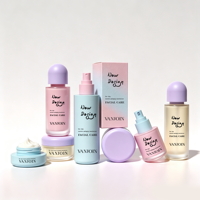Nouvel ensemble de flacons et pots cosmétiques vides uniques en gros pour soins de la peau, flacons cosmétiques en verre rose avec boîte