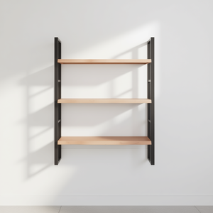 Estante de pared de madera de roble macizo marrón claro, 31,5 x 15,7 x 1,6 pulgadas, diseño minimalista de tres capas para almacenamiento en la sala de estar - Product Image 2