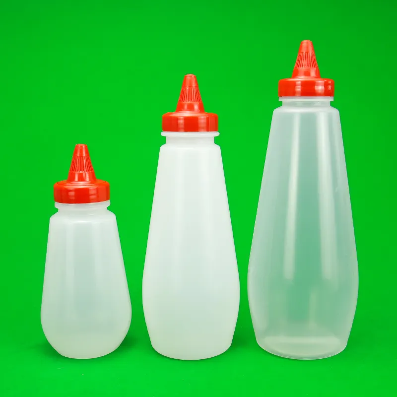 437ml/680ml Empty PP Squeeze Plastic Sauce Dispenser Bottles with Screw Cap for Food Use for Chili Soy Tomato Hot Sauce