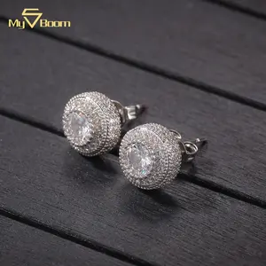 Wholesale Price Round Shape Round Zircon Diamond Earring Stud Earrings Trendy Fashion Jewelry Gold Plated Hip Hop Style