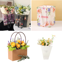 Sac de courses en papier pliable personnalisé avec base rigide et poignées en ruban, impression de logo personnalisée pour sac cadeau de fleuriste