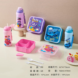 Boîte à lunch pour enfants d'âge <span class=keywords><strong>scolaire</strong></span> avec bouteille d'eau à paille, boîte à lunch pour enfants à 2 compartiments avec fourchette, cuillère et ensemble de bouteille d'eau - Product Image 3