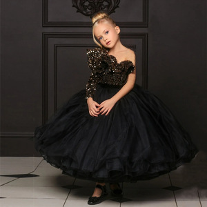 S0257RChildren's Flower One-shoulder Mid-length Fashionable Flower Girl Bridesmaid Little Host Princess Exquisite Dress <b>pink</b> - Product Image 2