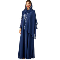 Kaftan en laine pour femme OEM, style ethnique transfrontalier, brodé, couleur unie, grande taille, robe longue Eid, mode Moyen-Orient