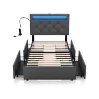 <strong>Hot</strong> <strong>Selling</strong> <strong>Full</strong> <strong>Size</strong> <strong>Bed</strong> <strong>Frame</strong> with LED Lights and USB Ports Upholstered <strong>Bed</strong> with Adjustable Headboard and Storage Drawers