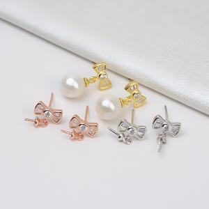 Boucles d'oreilles en argent S925 avec nœud papillon, anneaux ouverts, baroque, cache-trou décoratif, 4120 pour femme, avec diamant doré - Product Image 1