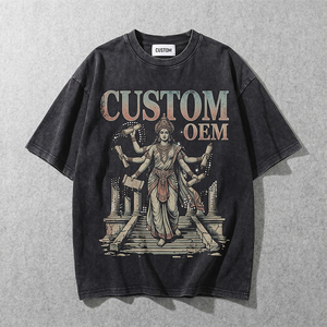 เสื้อยืดโอเวอร์ไซส์ทรงบ็อกซี่ ผ้าฝ้าย 100% น้ำหนัก 230 GSM ประดับด้วย Rhinestones ล้างสีแบบ Acid Wash พิมพ์ลายดิจิทัล ไหล่ตก สไตล์วินเทจ รับผลิตแบบ OEM - Product Image 1