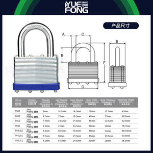 Yuefeng Industrial <b>Padlock</b> 30mm 40mm 45mm 50mm 55mm Reinforced Long Shackle Lock For Home Security Use - Product Image 5