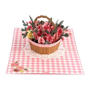 Handmade 3D Pop-Up Rose Basket Greeting Card Creative Paper Sculpture Mother's Day Couple Gift Cross-Border Foreign Trade