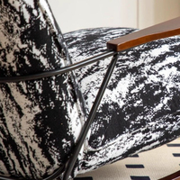 Fauteuil à bascule Tenghang rétro à imprimé encre, accoudoirs en bois de pin, structure en fer, tissu amovible, montage facile, chaise longue pour salon
