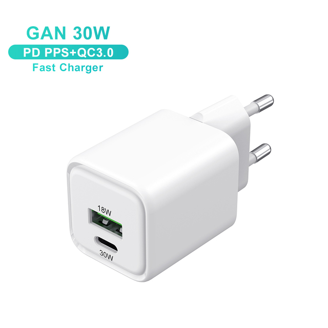 GaN 30W Fast Charger for iPhone Samsung USB C Wall Charger for Iphone Samsung Universal Adapter Tablet Charger 30w Watt Charger