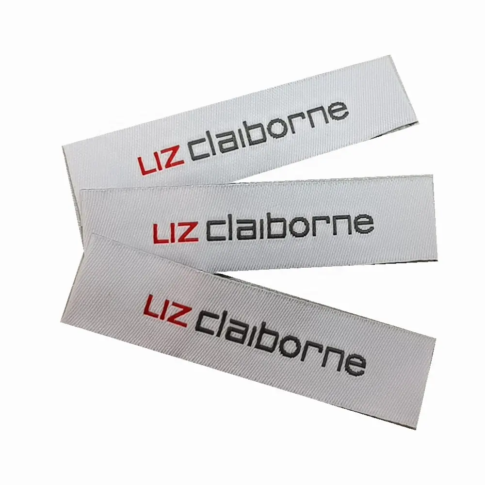 Custom Damast Katoenen Kleding Kleding Zorg Label Schoenen Tonglabels Ijzer Op Nek Label Tags Eigen Logo