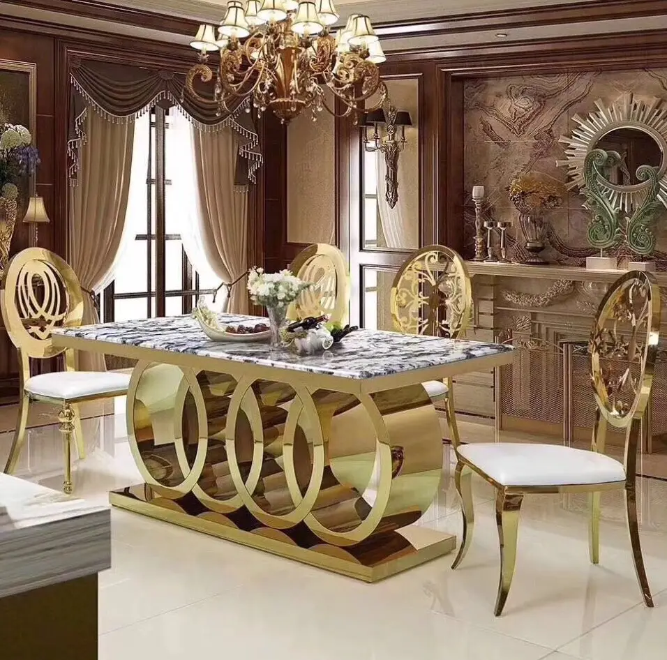 금 또는 은 스테인리스 거실 가구 대리석 식당을 위한 현대 호화스러운 디자인 식탁 그리고 의자