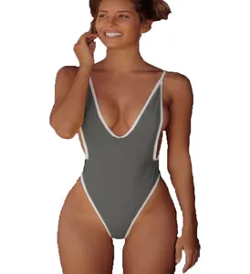 CN-Venta al por mayor Nuevos diseños Sólido con cuello en V Sexy Ladies Bikini One Piece Sexy Ladies High Waist Bikini Swimming Wear