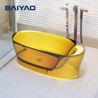 Baignoire autoportante ovale en résine transparente tendance, couleur personnalisable, pour hôtel, villa, salle de bain