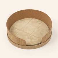 Cama para Gatos de Corcho Semiabierta con Forro de Tela Acolchada Beige, Casa para Gatos de Corcho Natural para Gatos de Interior, Diámetro 420 x 190 mm