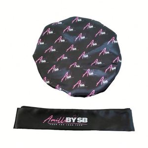 Wholesale Double Layer Sleep Cap Women Bonnet Custom Logo Print Reversible Bonnets and Satin Hair Wrap - Product Image 3