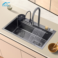 Évier de cuisine à cuvette unique en acier inoxydable 304 fait à la main Conception de cascade multifonctionnelle intelligente de Chine Rondelle de tasse Nano Surface One
